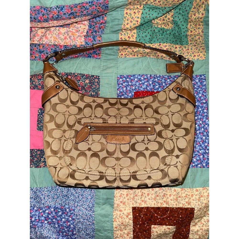 Vintage Coach Penelope Canvas Logo Leather Hobo Shoulder Handbag #14690